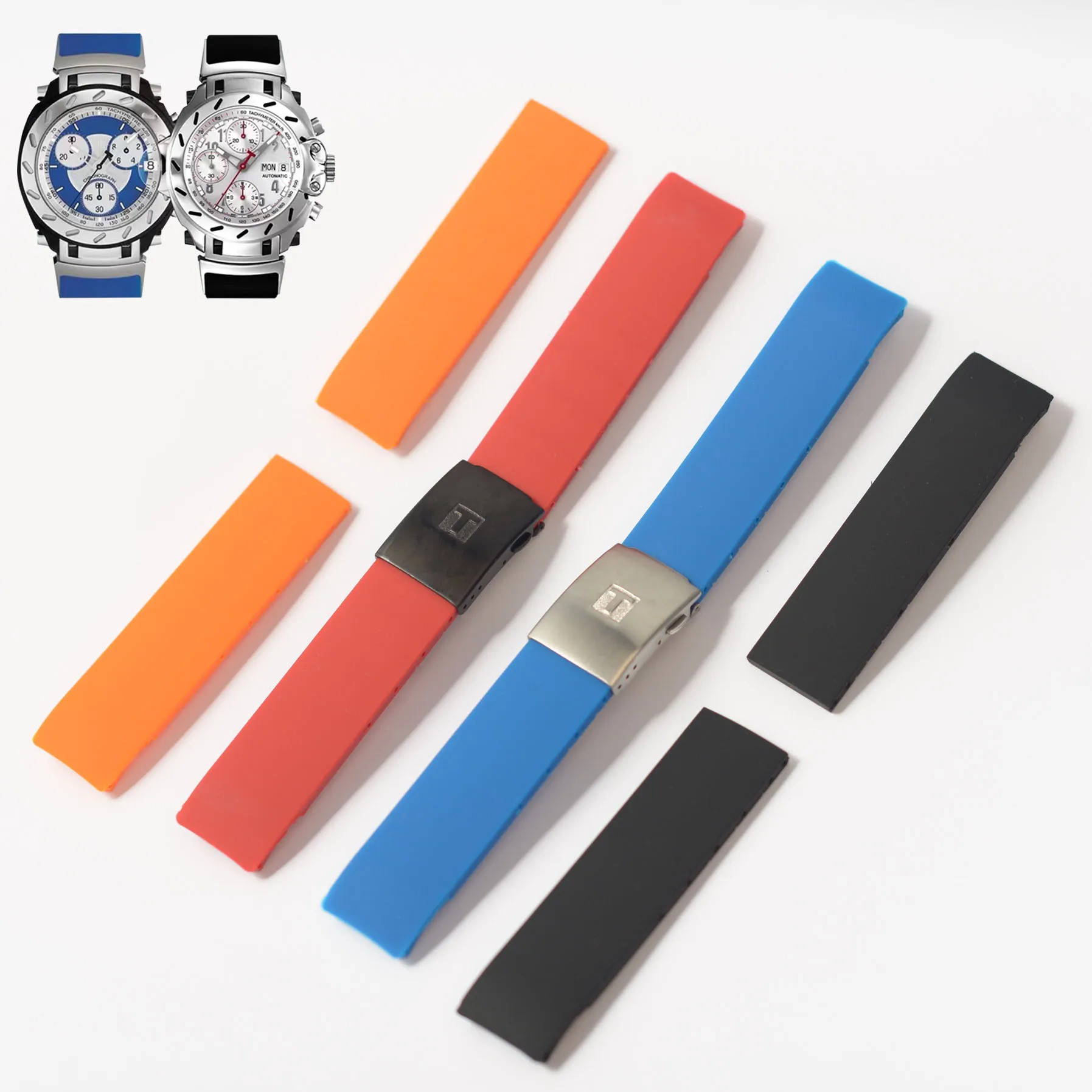 Correa de silicona para reloj Tissot T011/T472/T090, accesorios para correa de reloj resistente al agua, color negro y naranja, 20mm