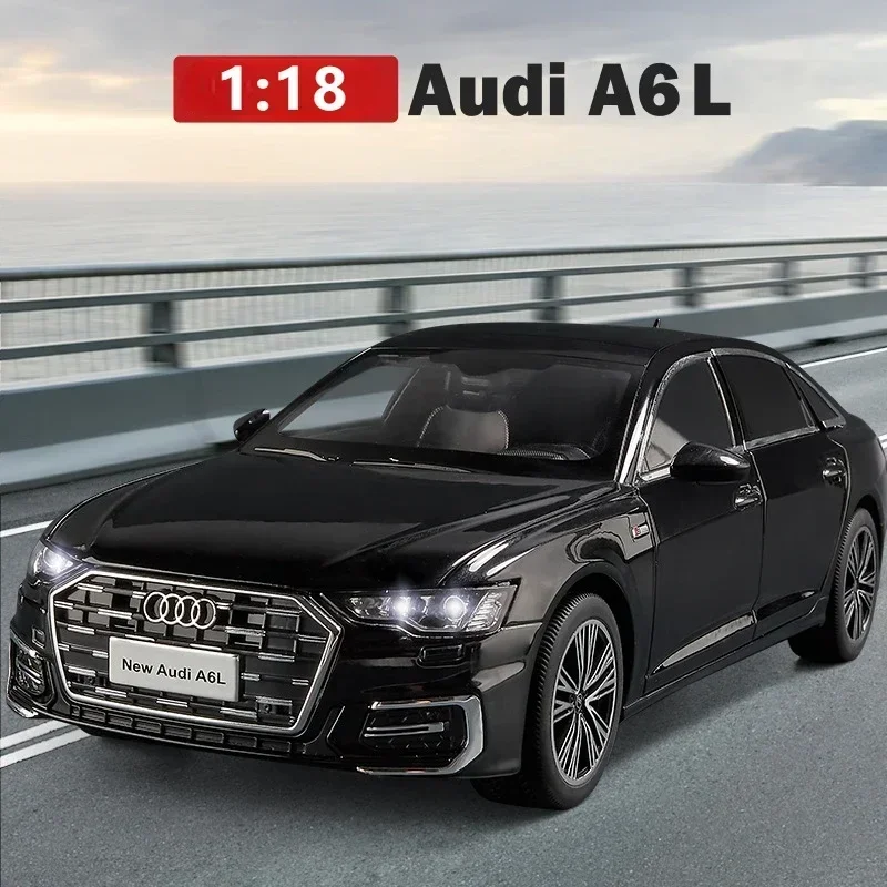 Audi A6L Alloy Diecast Car Model Brinquedos com Som e Luz, Pull Back Scale Model Toy para Crianças, Presente de Aniversário, Novo, 1:18