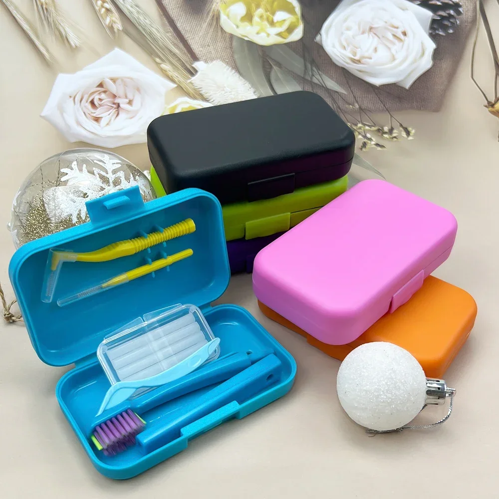 10Box Orthodontic Oral Cleaning Kit Foldable Toothbrushes Interdental Brush Ortho Wax Folding Travel Toothbrush Case