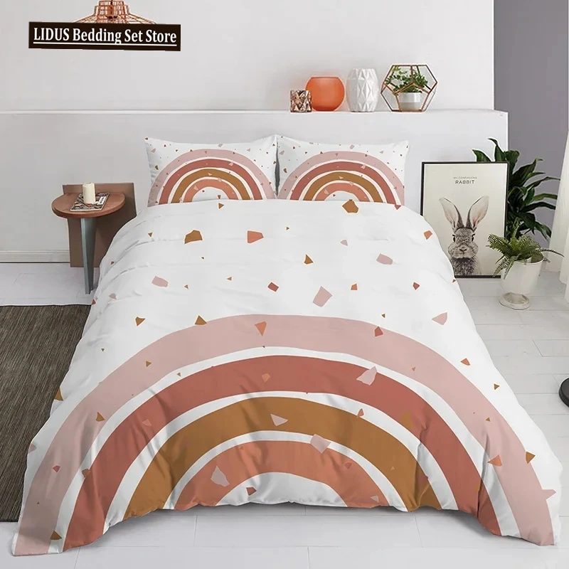 Trendy Pastel Colors Rainbow Bedding Set Boys Duvet Cover 150x210 200x200 With Pillowcases And Zipper