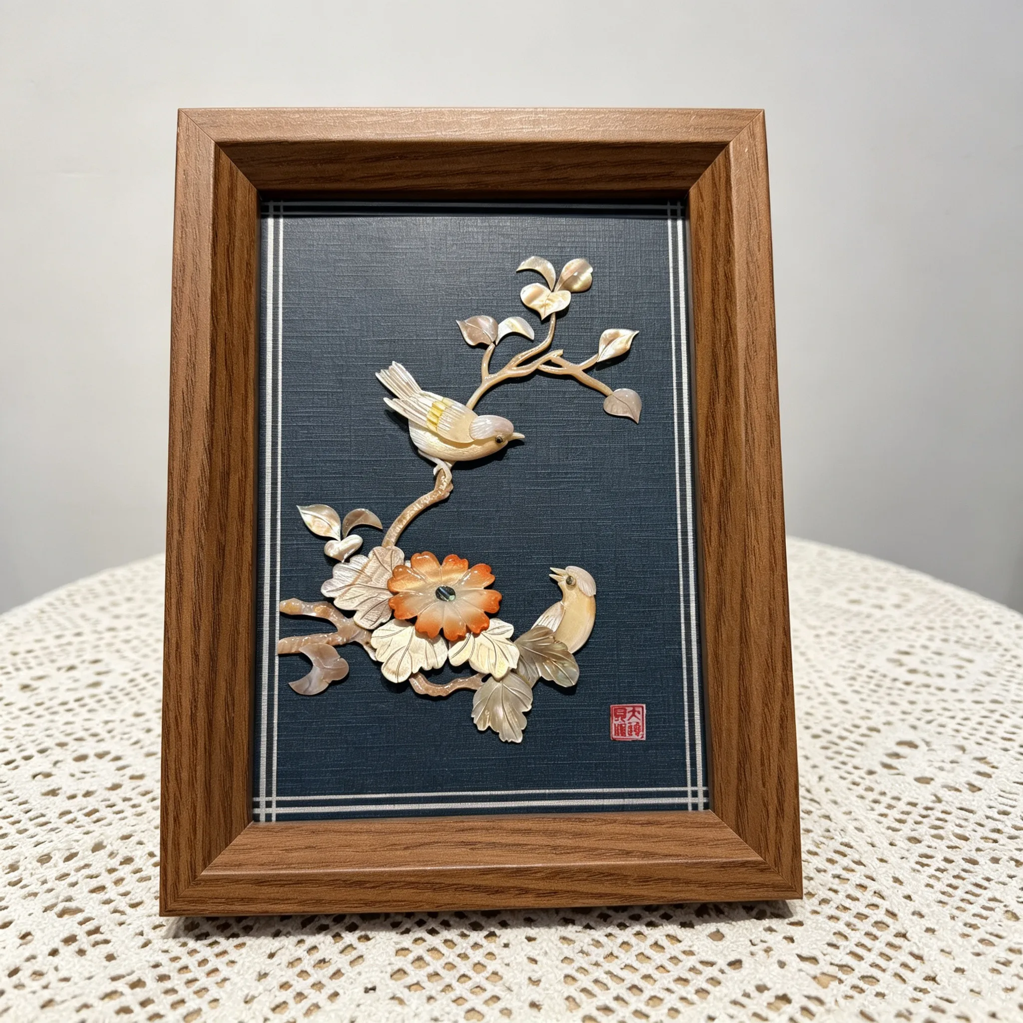 Shell Carving Vintage Picture Magpie Joy Entrance Hall Decor Art Chinese Style Bedroom Display Chinese Traditional Collectible