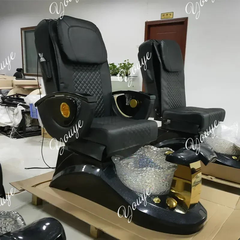 Cadeiras luxuosas de couro pu preto para pedicure, 4 conjuntos, massagem, salão de beleza, sem encanamento, cadeira de pedicure, salão de beleza, móveis
