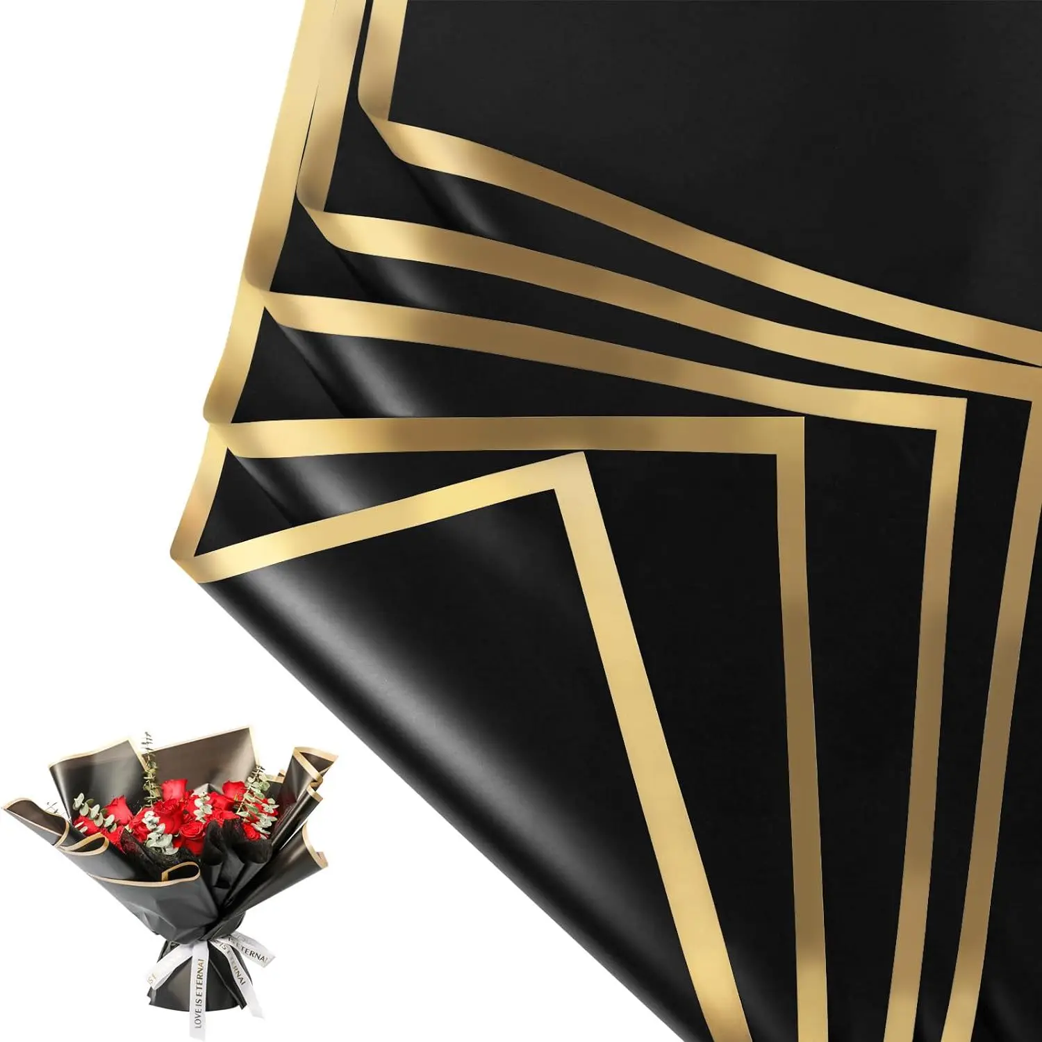20 Sheets Gold Edge Waterproof Jelly Film Flower Wrapping Paper Floral Bouquet Wrap for Wedding, Party DIY Gift Florist Supplies