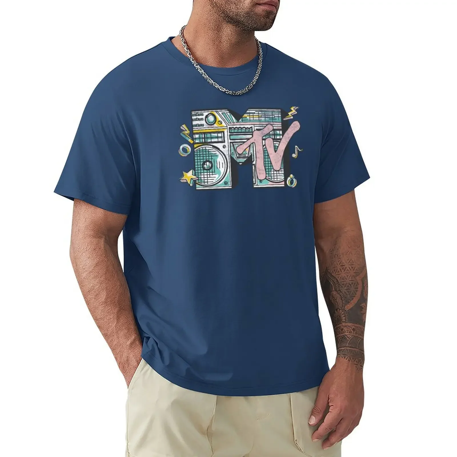 MTV Retro Boombox Style Logo T-shirt tops Aesthetic clothing t shirt men