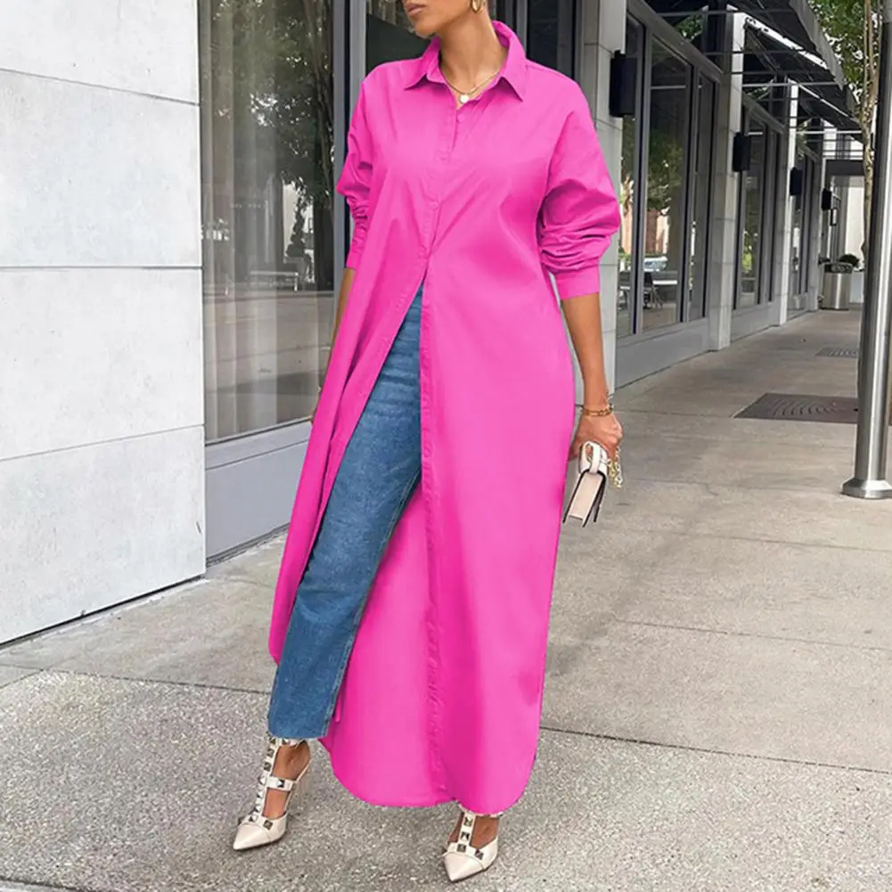 

Women Shirt Coat Dress Turn Down Collar Long Sleeve Single Breasted Women Shirt Casual Maxi Shirt Dress Long Coat Midi Dress