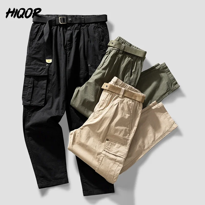 

HIQOR Multi Pocket Cargo Pants for Mens Loose Overalls Men Outdoor Jogging Y2k Vintage Cotton Trousers Male Casual Baggy Pants