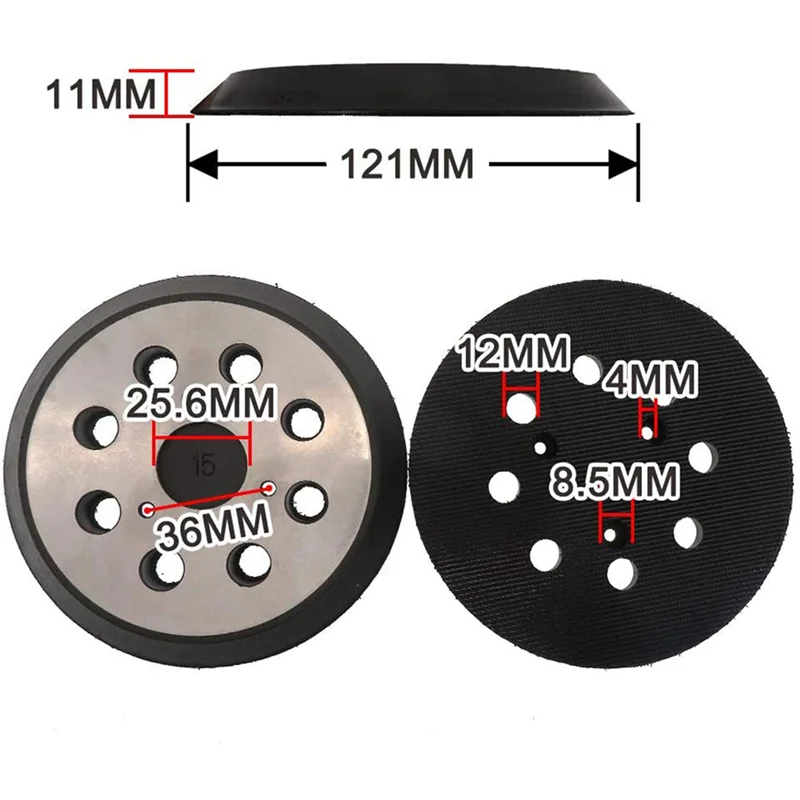 ABRW-2 Pezzi Tampone per levigatrice con gancio e anello da 5 pollici a 8 fori, Tampone per levigatrice di ricambio per DW421/K, DW423/K DW426