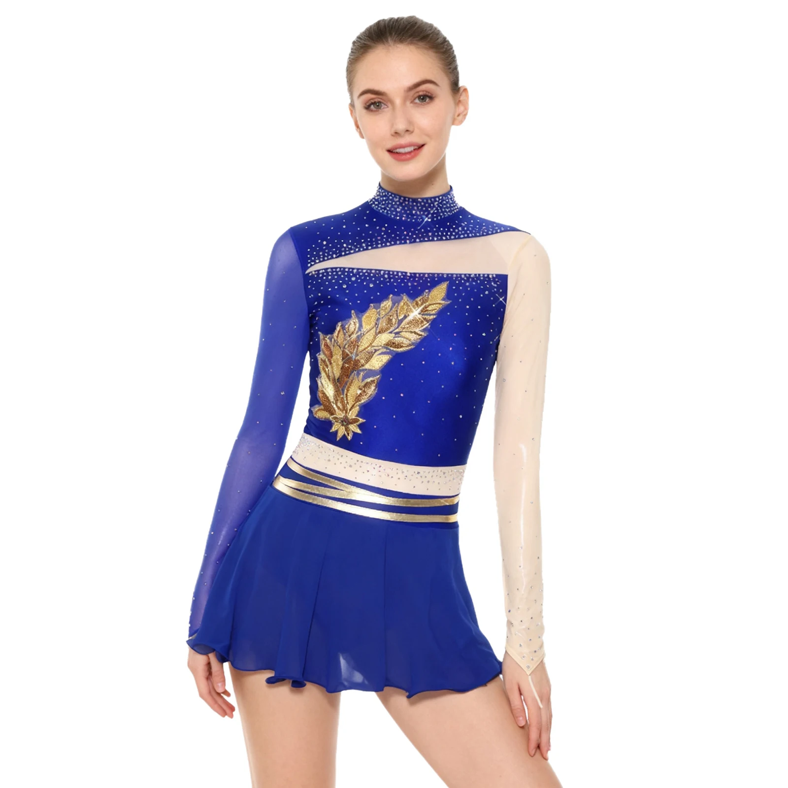 

Women Lyrical Rhinestones Figure Skating Ballet Dance Performance Leotard Dress Sheer Stretchy Modern Dance Competition Costumes