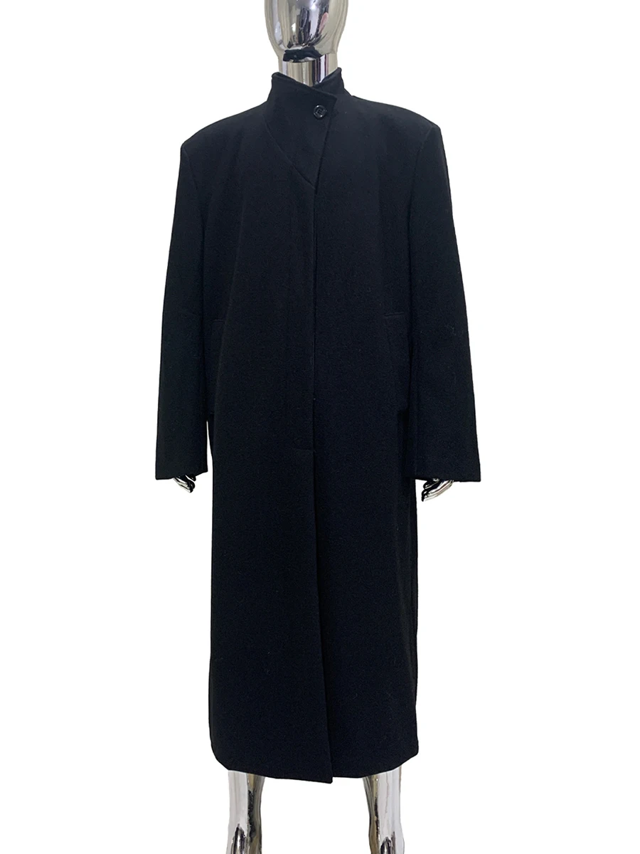 

Осень-зима длинное теплое мягкое черное полушерстяное пальто мужская роскошная дизайнерская одежда элегантное стильное шикарное шерстяное пальто 2026