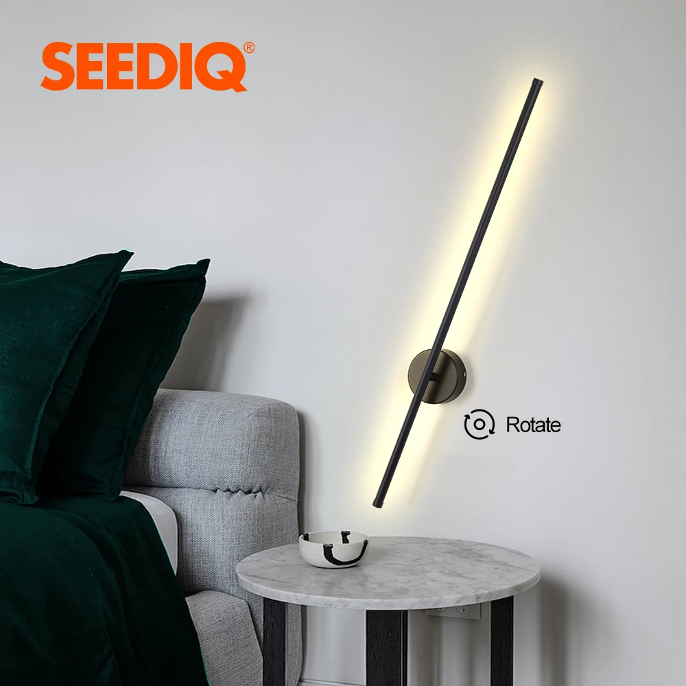 SEEDIQ 모던 LED 벽 조명, 회전식 블랙 화이트 실버 벽 램프, AC85-265V 벽 스콘스 라이트, 100 120cm 긴 벽 조명