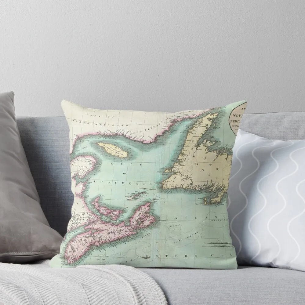 Vintage Map of Nova Scotia and Newfoundland (1807) Throw Pillow pillow pillowcase New year