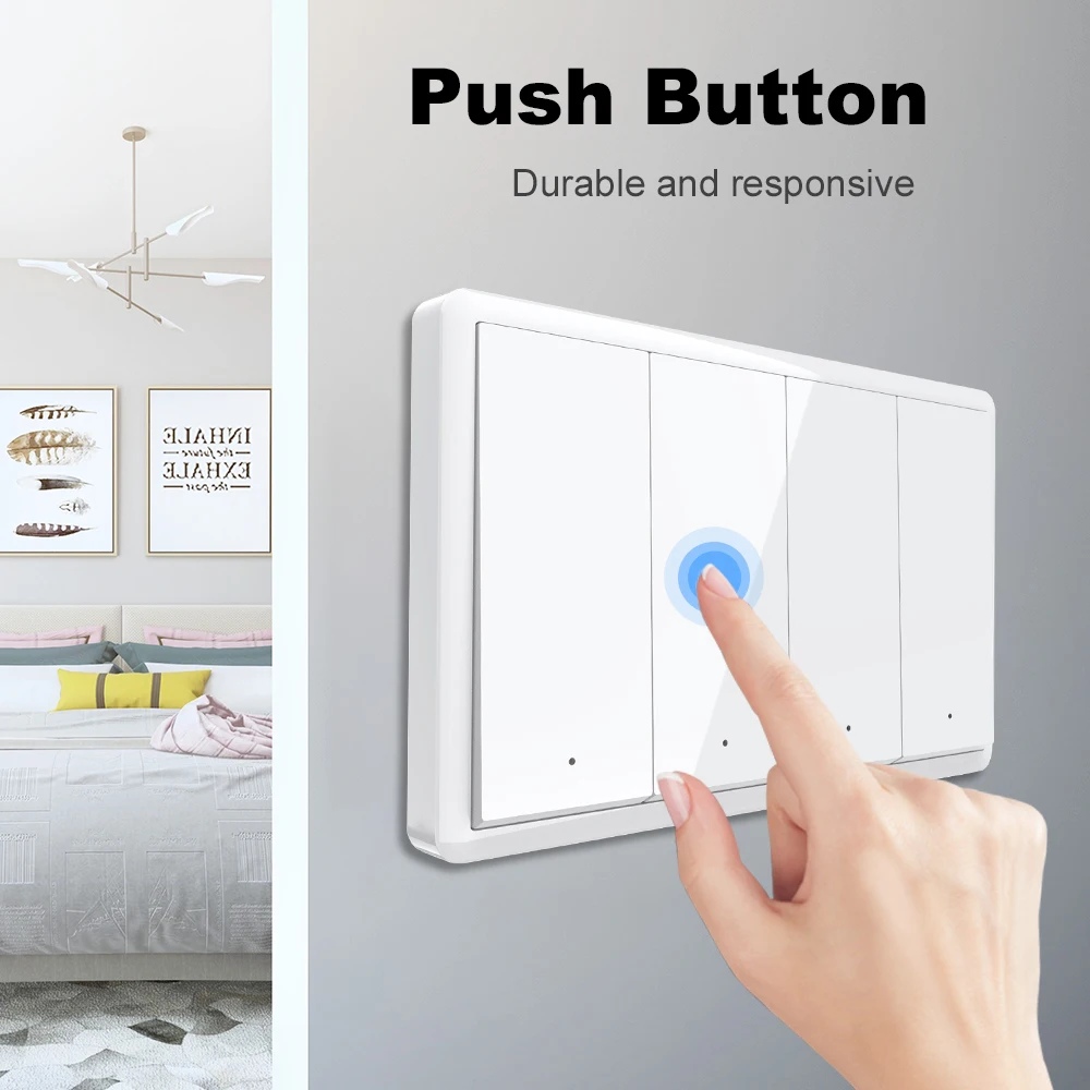 MANHOT Zigbee Smart Wall Light Switch 1/2/3/4 Gang Neutral/No Neutral Wire Push Button App Control Smart Life Alexa Google Home view 4