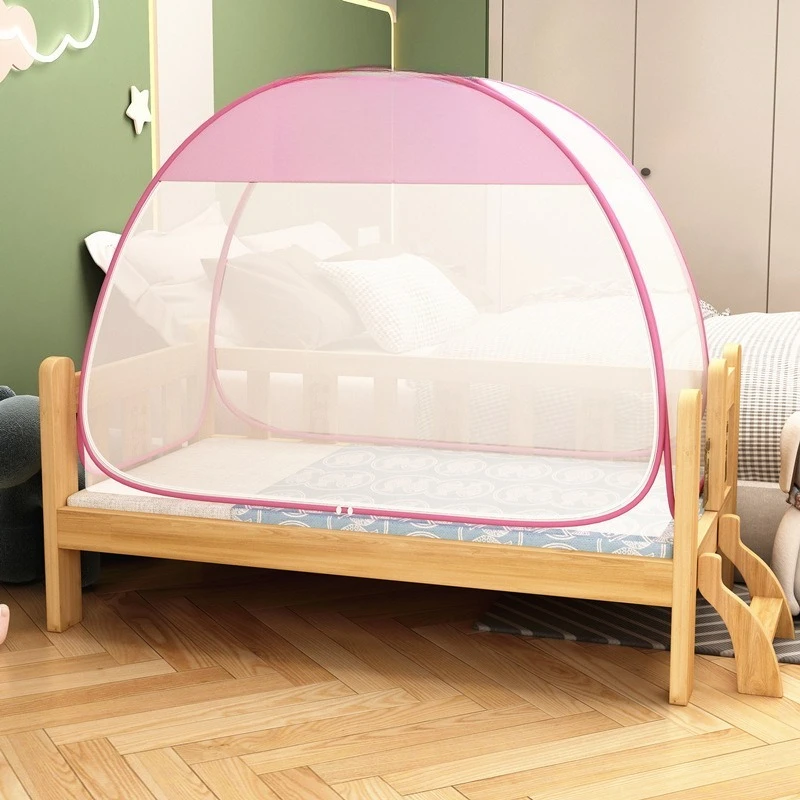 No mosquito net installation, the bed is fully surrounded by anti-drop, and the mosquito net on the bedroom bed has three doors.