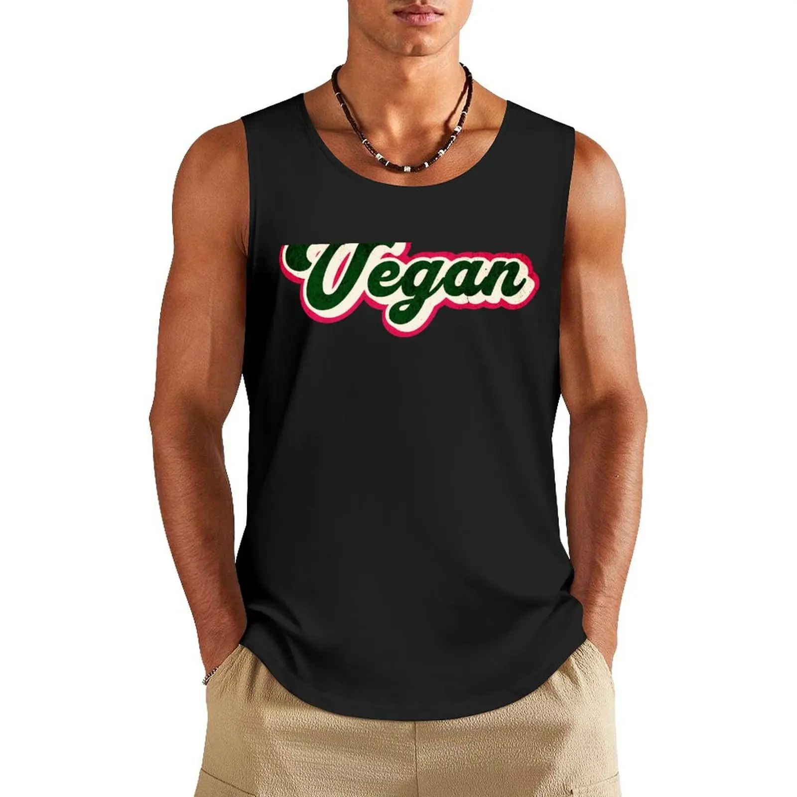 Retro Vintage Vegan Graphic Tank Top Men's gym training weight vest