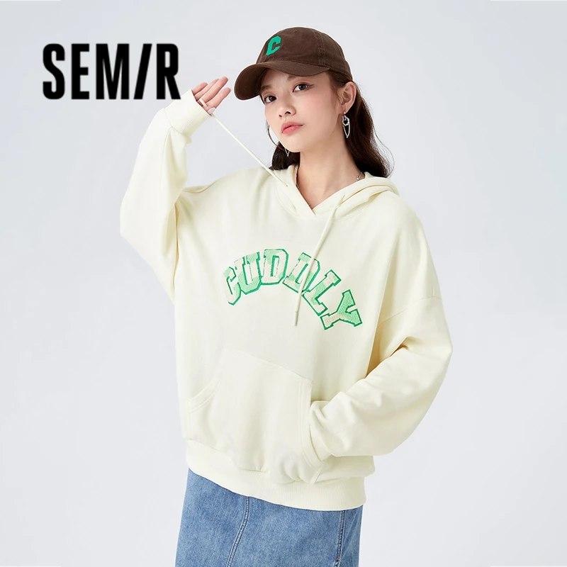 

Semir Sweater Women Oversize Fleece 2023 Winter New Embroidery Hooded Bottoming Shirt