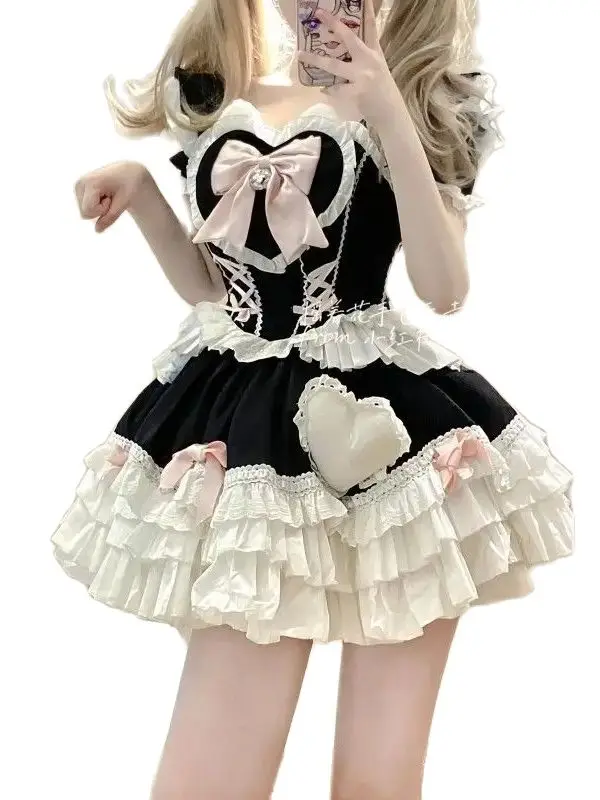 Japan Lolita Mini Dress Women Kawaii Y2k Bow Ruffles Tea Party Dresses Female Korean Fashion Elegant Princess Dress