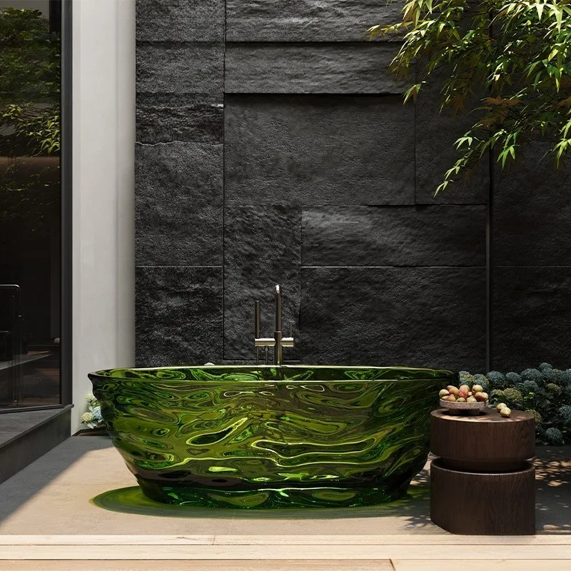Transparent colored resin integrated freestanding bathtub Home hotel  simple ins dream cream wind