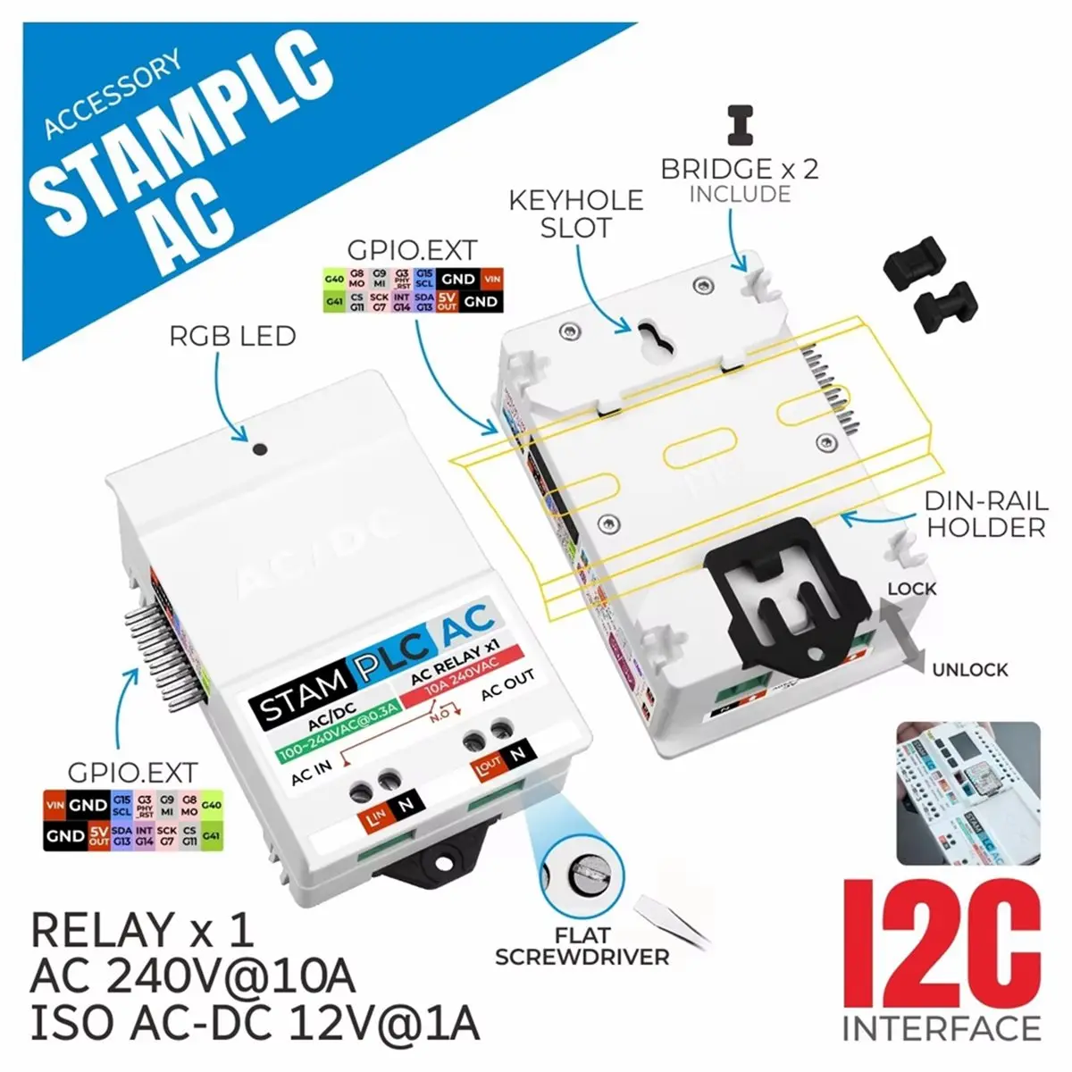 

A32M StamPLC AC Relay Expansion Module AC DC Power Supply Module 12V/1A for StamPLC