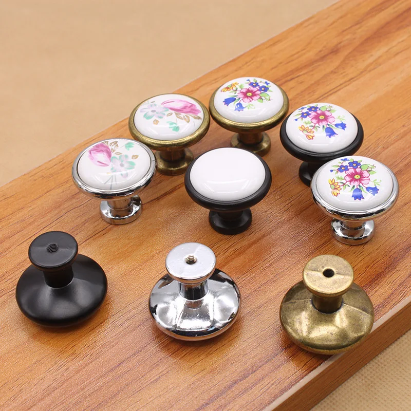 Ceramic Retro Cabinet Knob Drawer Furniture Flower Handles Dresser Single Hole Door Pulls Wardrobe Closet Cupboard Hardware