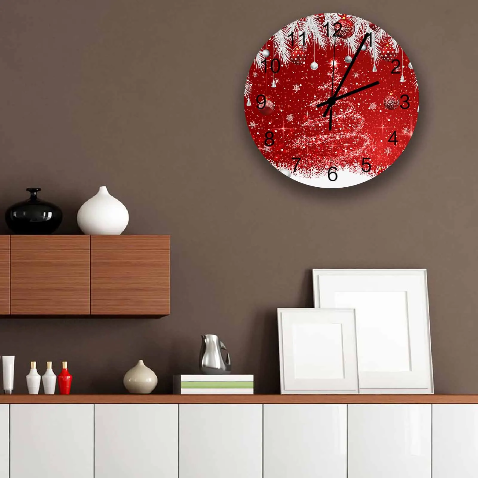 Cedar Leaf Christmas Ball Christmas Tree Wall Clock Large Modern Kitchen Dinning Round Wall Clocks Bedroom Silent Hanging Watc