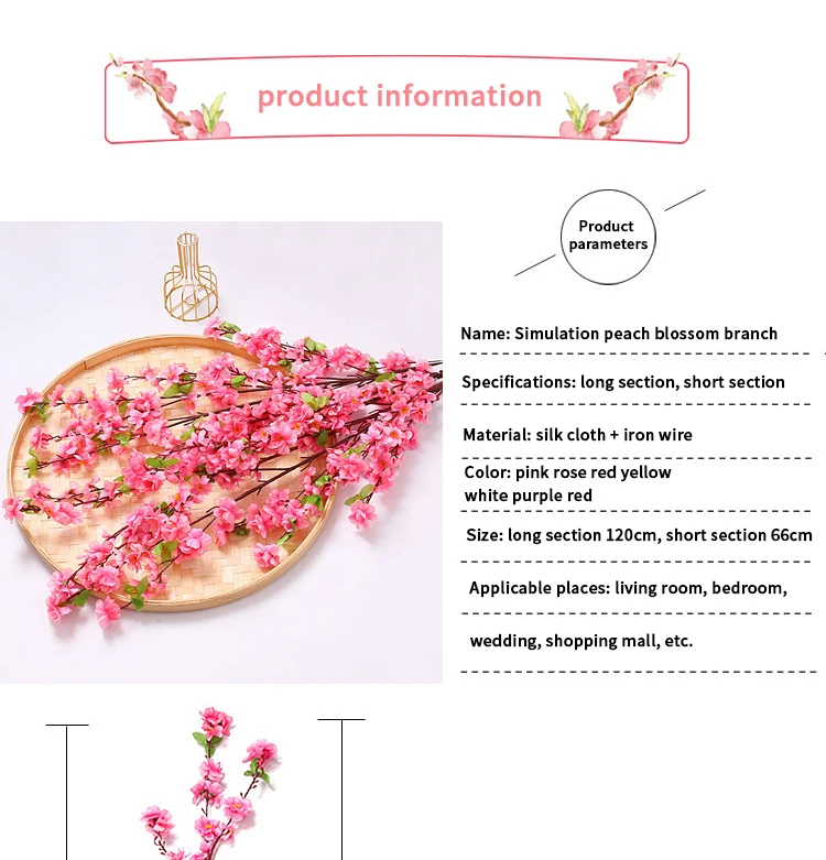 1/3/5 stücke Künstliche Pfirsichblüte Zweig Frühling Pflaume Kirschblüte Seidenblume Baum Dekoration Hause Hochzeit DIY Dekoration – Detail 2