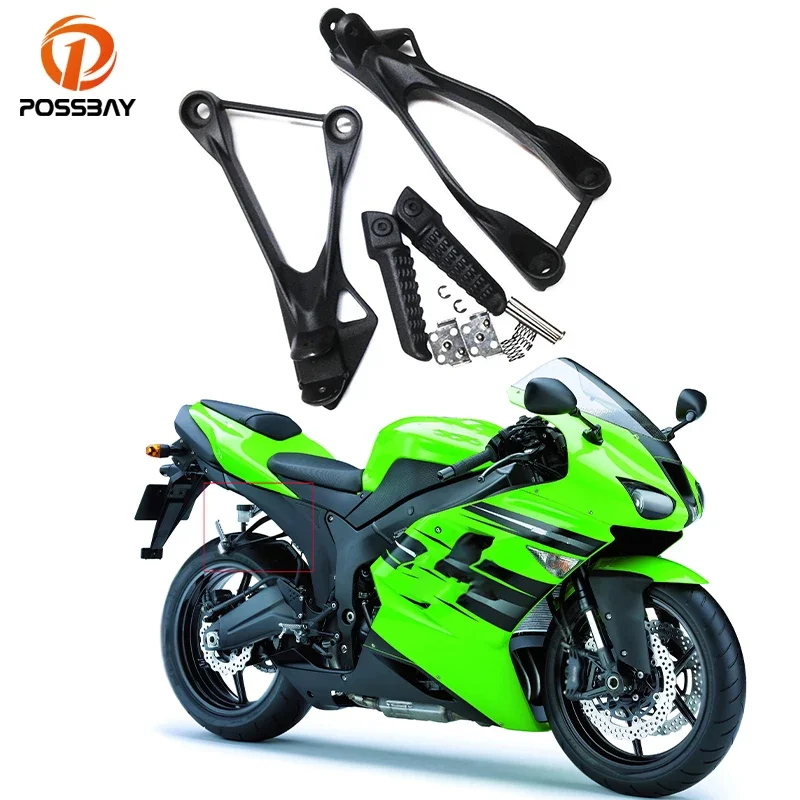 

Motorcycle Rear Passenger Footrest Foot Pegs Bracket For Kawasaki ZX6R 2005 2006 2007 2008 Moto Pedals Accessories Black Footpeg