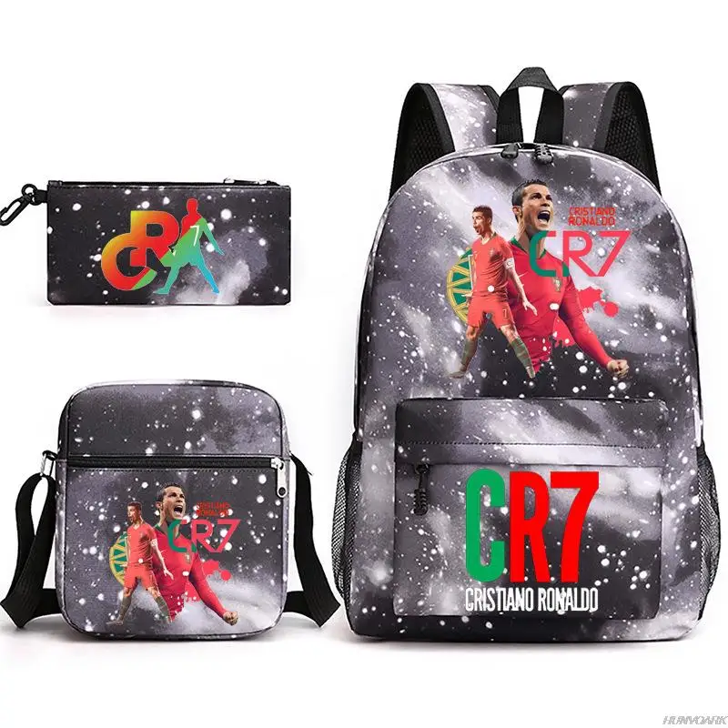 Mochila deportiva CR7 para hombre y mujer, morral escolar de viaje para estudiantes, para ordenador portátil, 3 piezas