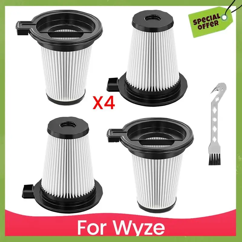 ABGP-مرشحات بديلة لمجموعة ملحقات المكنسة الكهربائية اللاسلكية Wyze مكونة من 4 فلاتر وفرشاة تنظيف واحدة