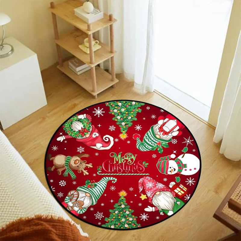 

VIKAMA Рождественский круглый ковер со снеговиком, зимний противоскользящий напольный коврик для спальни, гостиной, кабинета, украшение дома