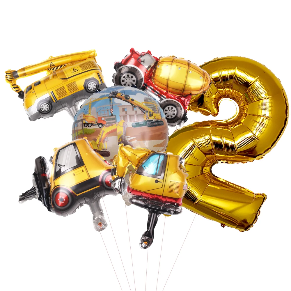 6pcs Carton Vehicle Balloon wi - Heavy Equipment Birthday Theme ulasan dan harga
