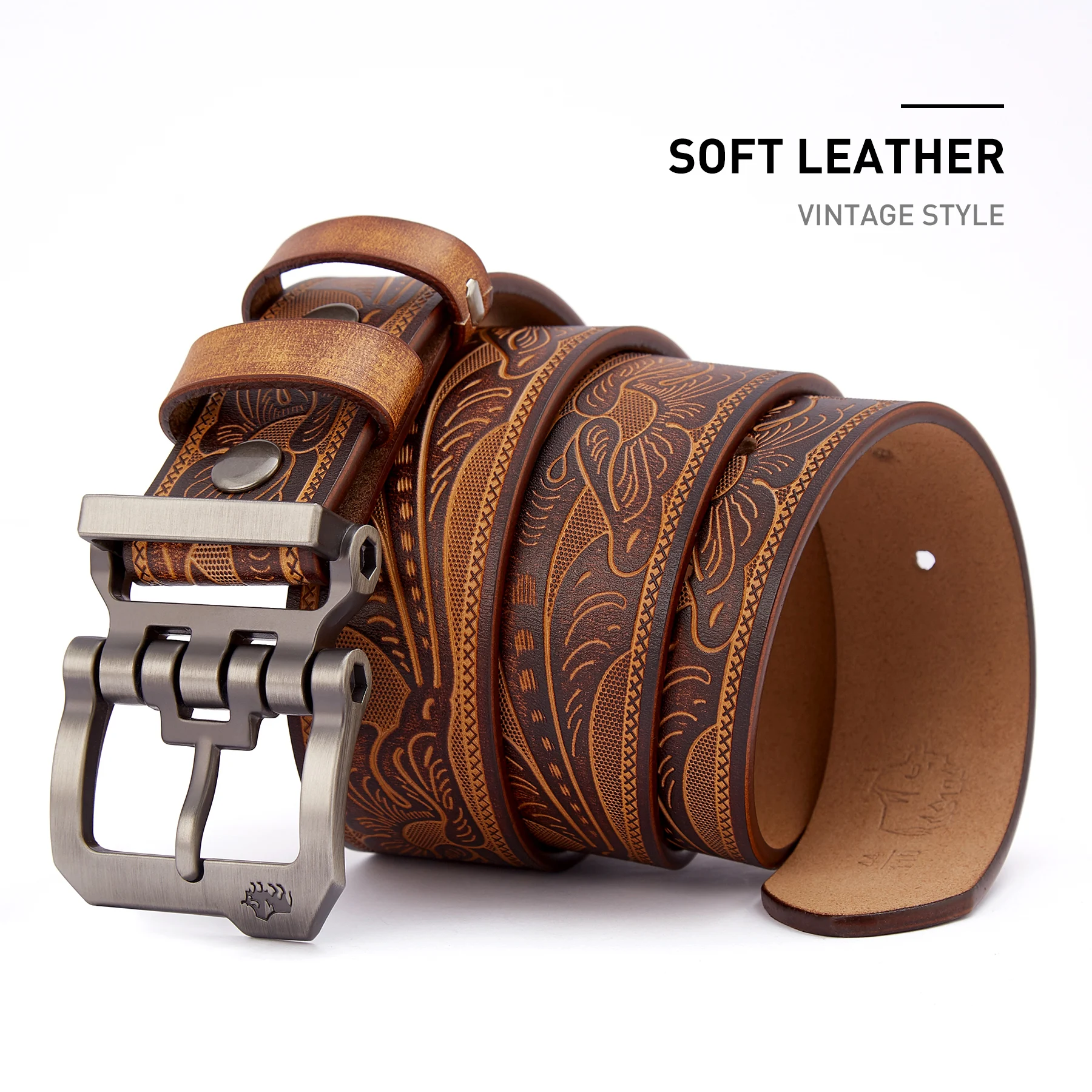 BISON DENIM Men Belt Vintage High Quality Genuine Leather Waist Strap Luxury Brand Pin Buckle Male Belts for Mens Jeans