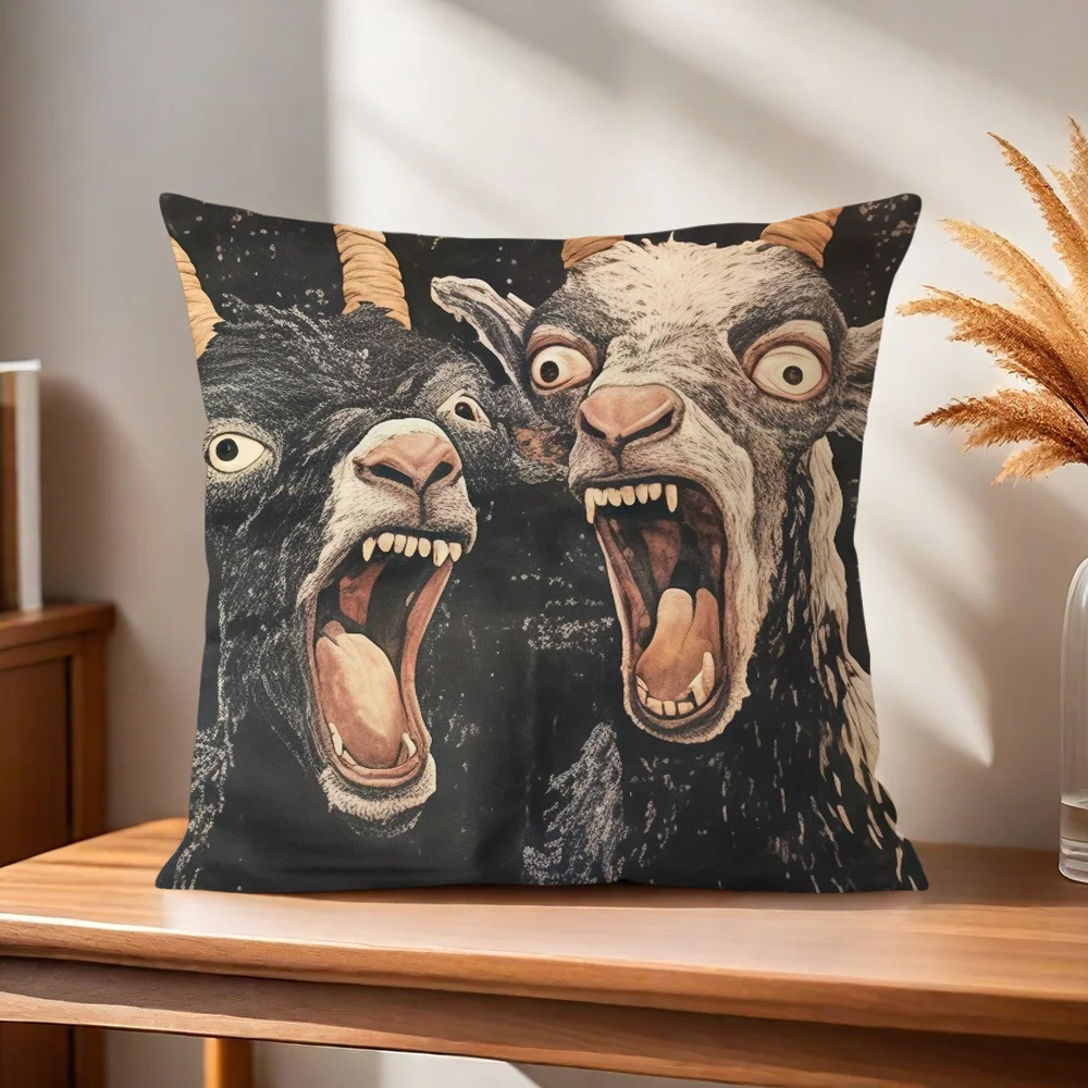 Spooky Goat Face Kissenbezug, Kissenhülle für Zuhause, Sofa, Wohnzimmer, Büro, Café, Auto – Detail 4