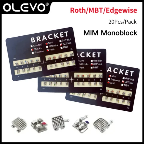 20Pcs Dental Orthodontic Braces for Teeth Metal Brackets Brace MIM Monoblock Roth MBT Slot 0.022 Hooks 3/3-4-5 Ortho Materials
