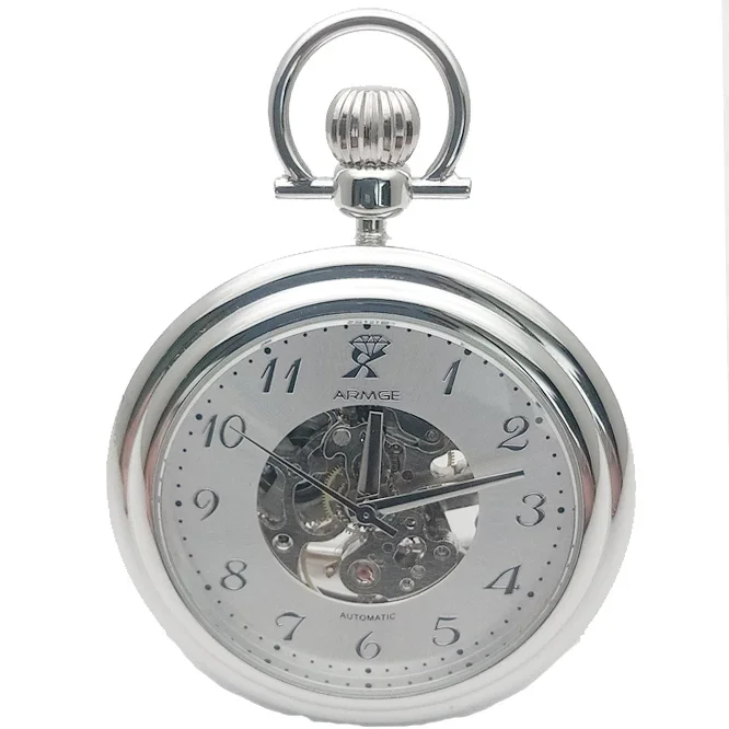 Luxury Skeleton Mechanical Movement Pocket Watch Oem Wristwatch Silver Quartz Mechanical Tourbillon Pocket Watch