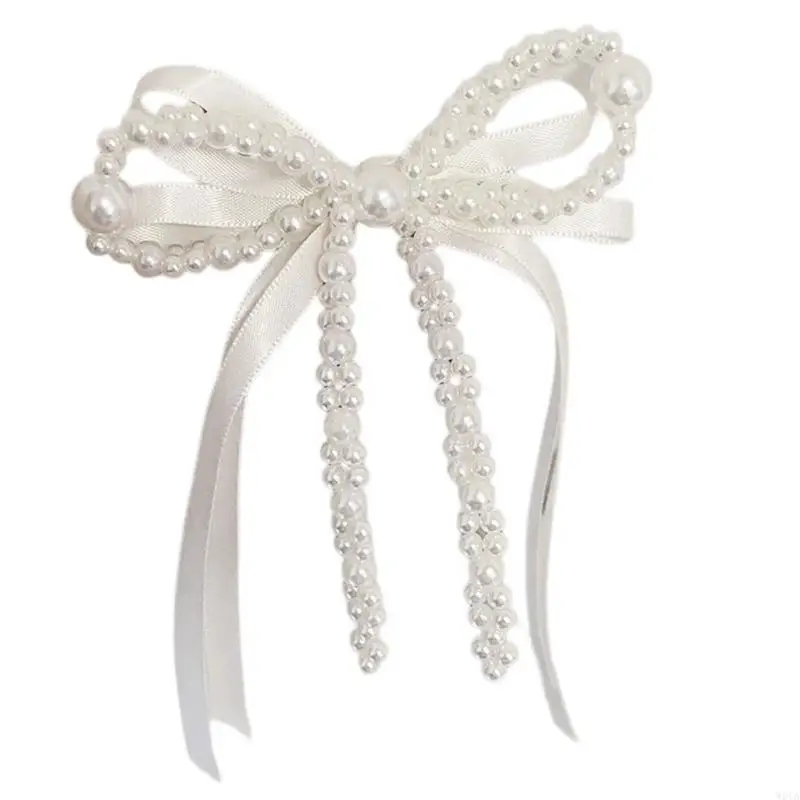 W0YA Sweet Pearls Bows Hairpiece Elegant Hair Accessory Versatile Hair Decoration Enhances Feminine Appeal At Special Party