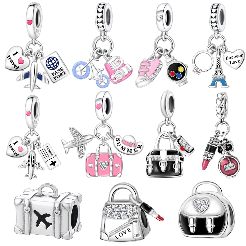 

New Original Design Travel Airplane Passport & Handbag Charms Beads Fit DIY Bracelet Pendant Women Jewelry Making Birthday Gift