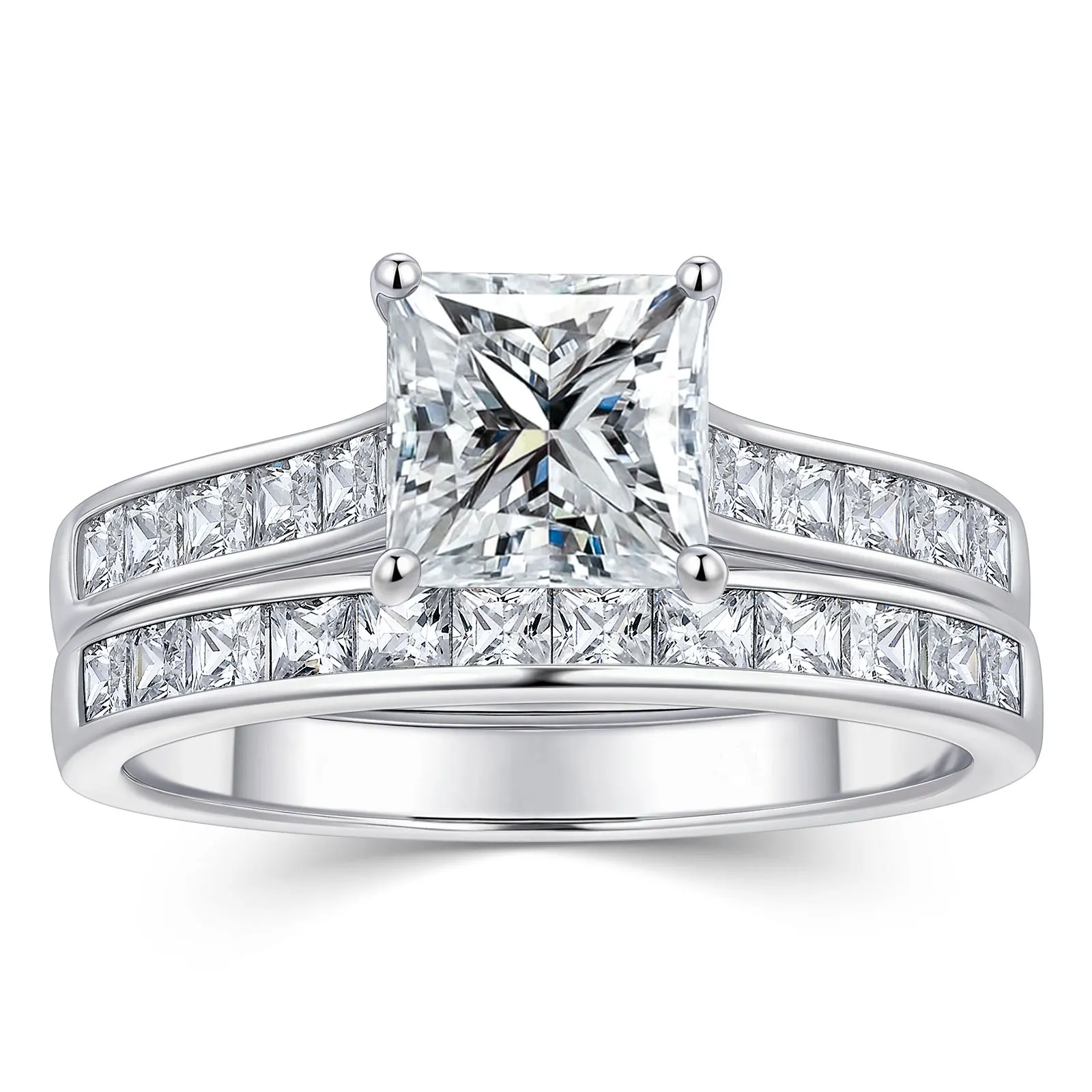 Newshe Women's Moissanite Wedding Rings Set GRA Certified D Color VVS1 Princess Cut Engagement Ring White Gold Plated