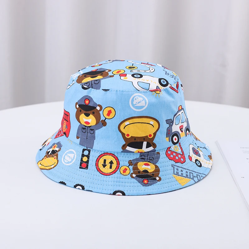 2023 New Fashion Summer Kids Bucket Hat Bob Toddler Baby Cartoon Print UV Protection Fishing Cap