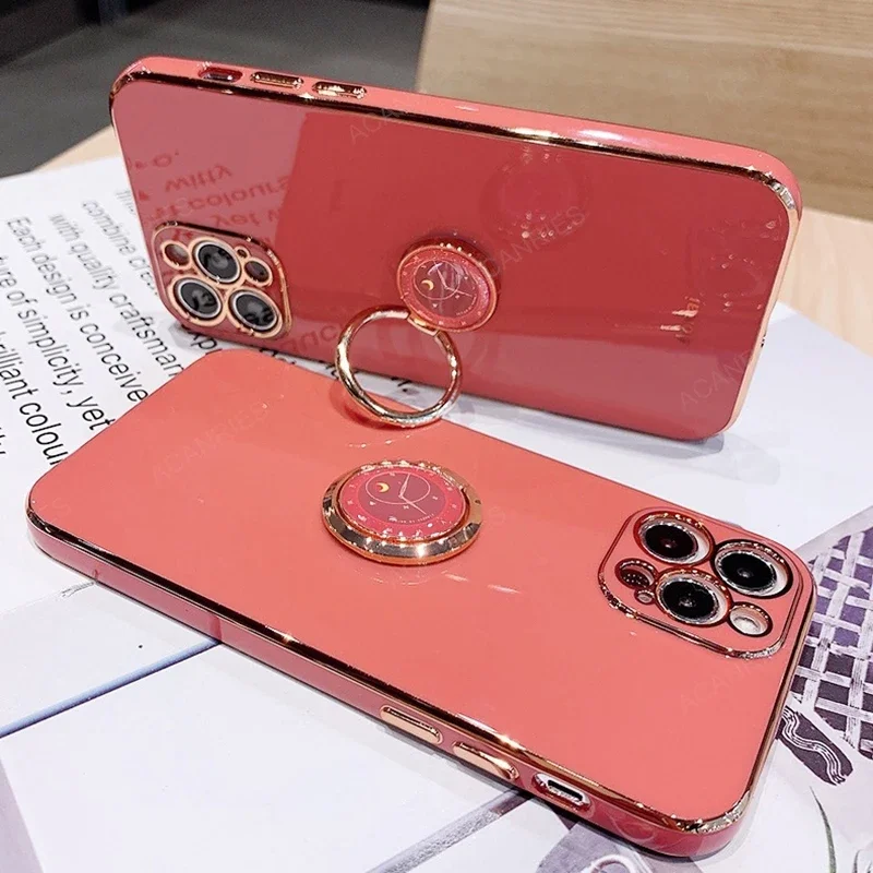 Magic6 Magic5 6lite 5lite Luxury Plating Ring Holder Stand Case For Huawei Honor Magic 6 5 Lite Pro 5g X9a X9b Silicone Cover