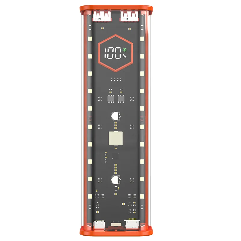 DIY 8x18650 Power 22.5W PD Fast Charging Transparent Battery Box LED Digital Display USB-C+USB-A Ports for iPhone Samsung Xiaomi