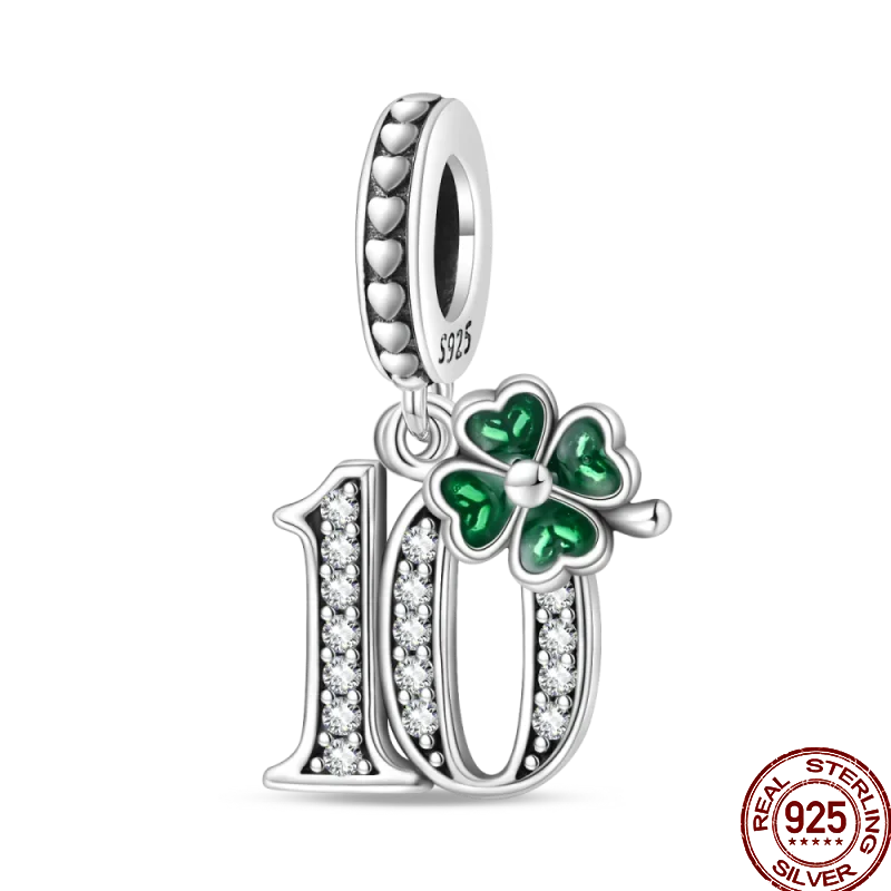 925 스털링 실버 네 잎 클로버 행운의 숫자 비즈 컬렉션 DIY 팔찌 생일 기념일 선물 쥬얼리에 적합