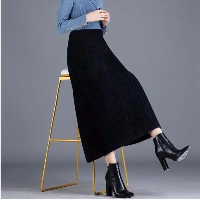 

Imitated Mink Velvet Half Skirt Autumn Winter Senior Sense French Knitted Women Thick Warm Female R327