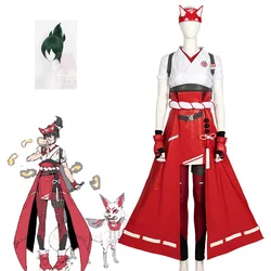 OW 2 Cos Kiriko Cosplay Costumes OW2 Women's Game Comic Show Clothes Halloween Party Costumes Green Wig Red Uniform Set