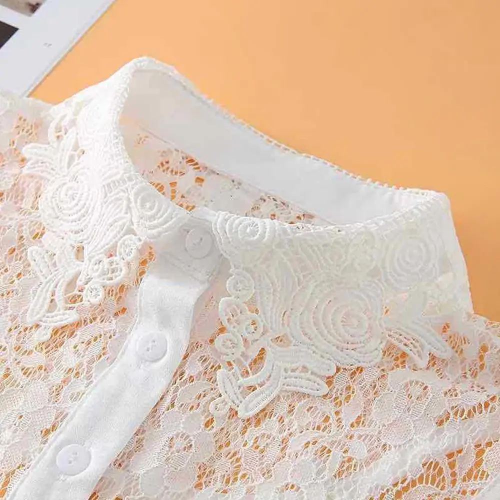 Koronkowy kołnierzyk z imitacji róży, jednolity kolor, wiązany z przodu, odpinany kołnierzyk w stylu vintage, biały kołnierzyk do bluzki, odzież damska.