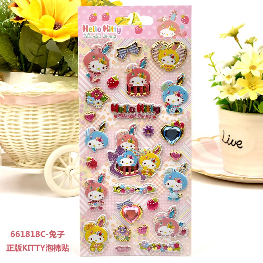 Kawaii Sanrio Hello Kitty 3D Bubble โปสเตอร์สาวการ์ตูนน่ารัก DIY วัสดุบัญชีมือตกแต่งวางกระดาษเทศกาลของขวัญ