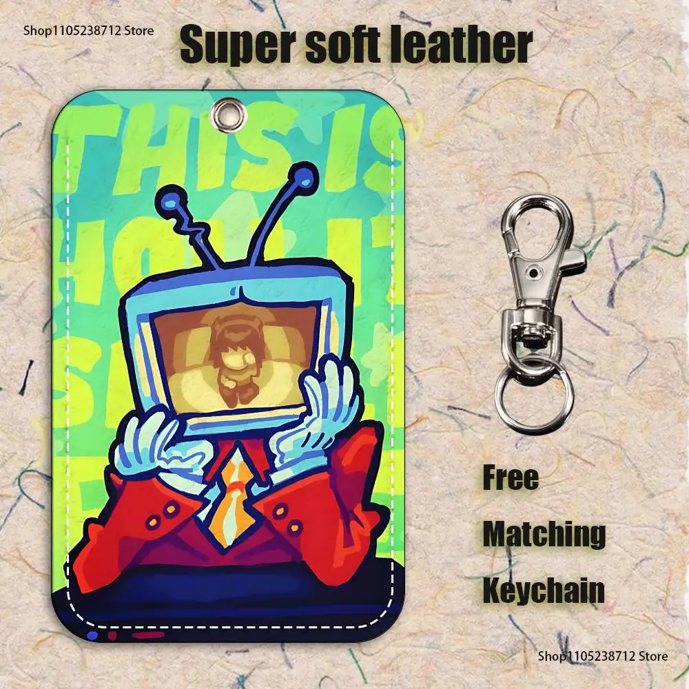 Jeu de dessin animé d-deltarunes t-enna motif porte-carte en cuir porte-clés porte-clés serrure de porte étiquettes d'accès étui pour carte d'identité porte-clés carte