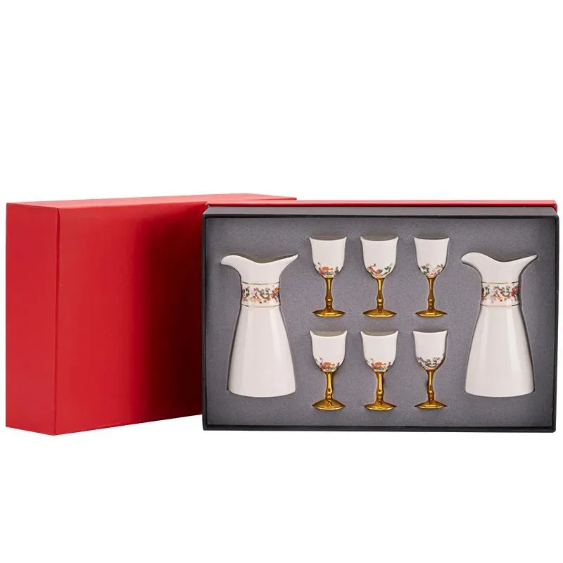 Juego de 2 separadores y 6 vasos de chupito en caja de regalo, juego de 8 piezas de vasos de cerámica para vino, lujoso juego de vasos de jade para sake, soju, vodka y vino.