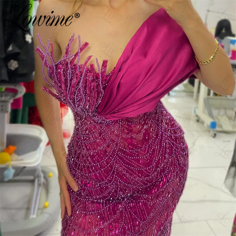 Gorgeous Purple Party Dresses Robe De Soiree Off The Shoulder Mermaid Evening Gowns Green Beaded Women Prom Dress Custom Made