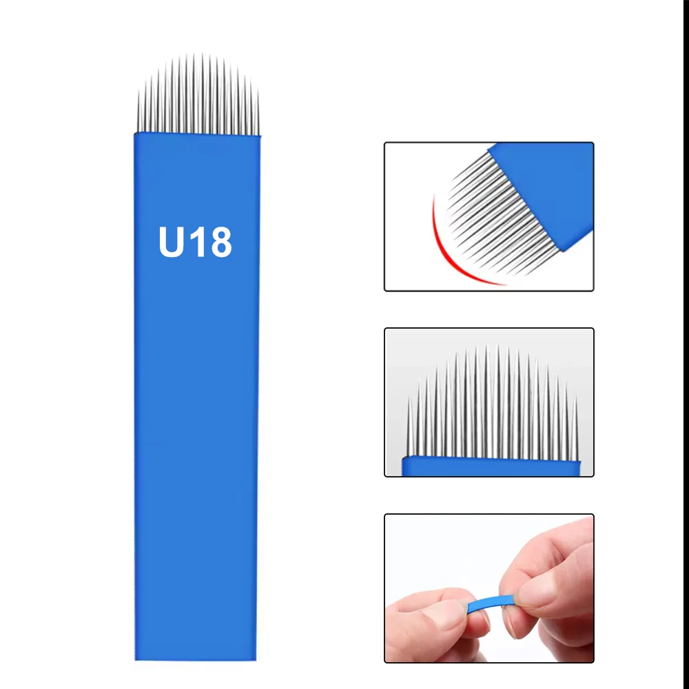 Microblading Manual Tattoo Pen Kit with U18pin Blades and Tattoo Practice Skin for Eyebrow Tattoo Permanent Makeup