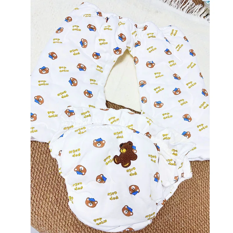 Cute Bear Print Cotton ABDL Waterproof Diaper Cover Adult Filling Cotton Open-crotch Shorts Soft Comfortable Nappy Underwear